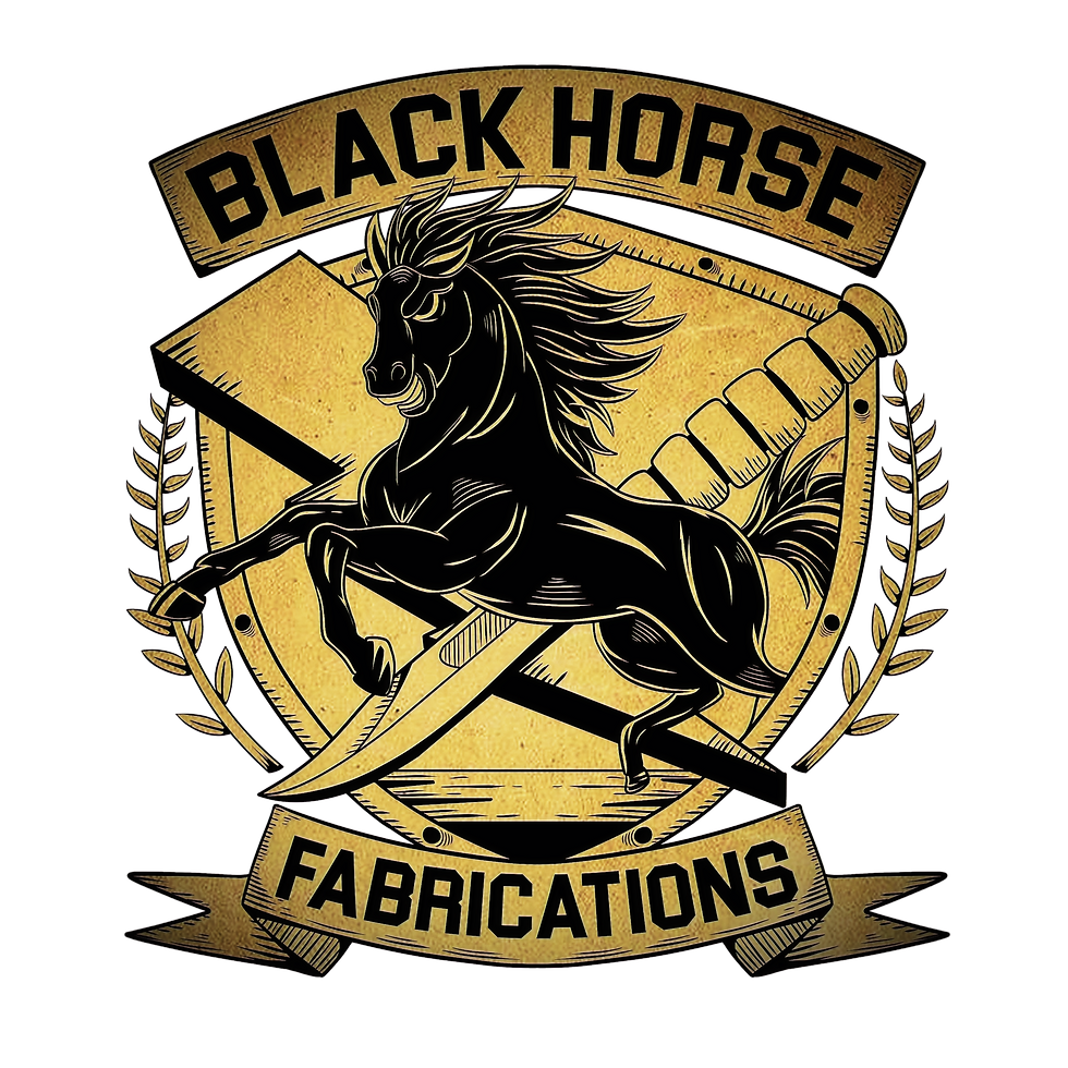 Black Horse Fabrications logo: leaping horse emblem