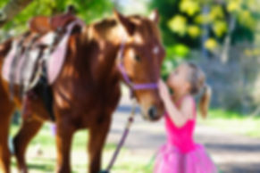 Child loves her hors during pony party