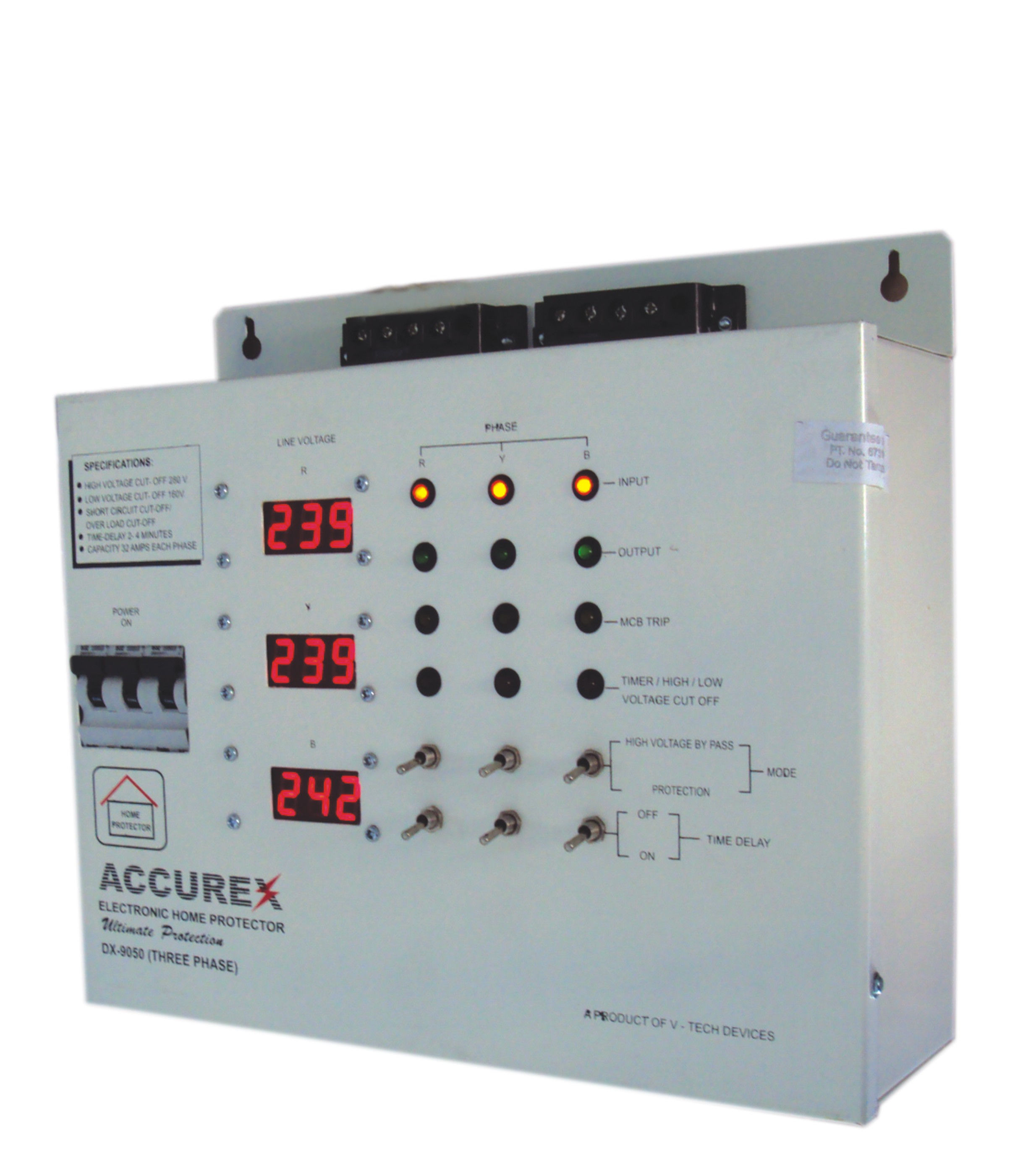 ACCUREX DX9050 Three Phase Home Voltage Protector for Entire Home/Office 32 Amps