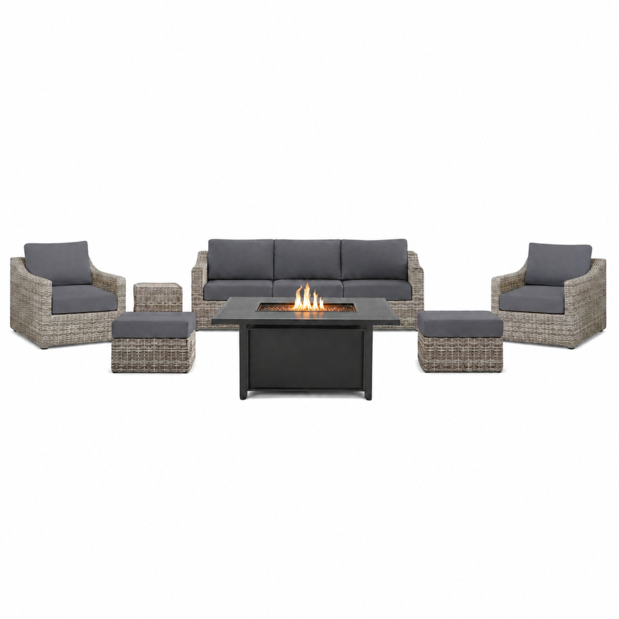 Maple Grove 7-Piece Conversation Set with Vulcan Rectangular Fire Table