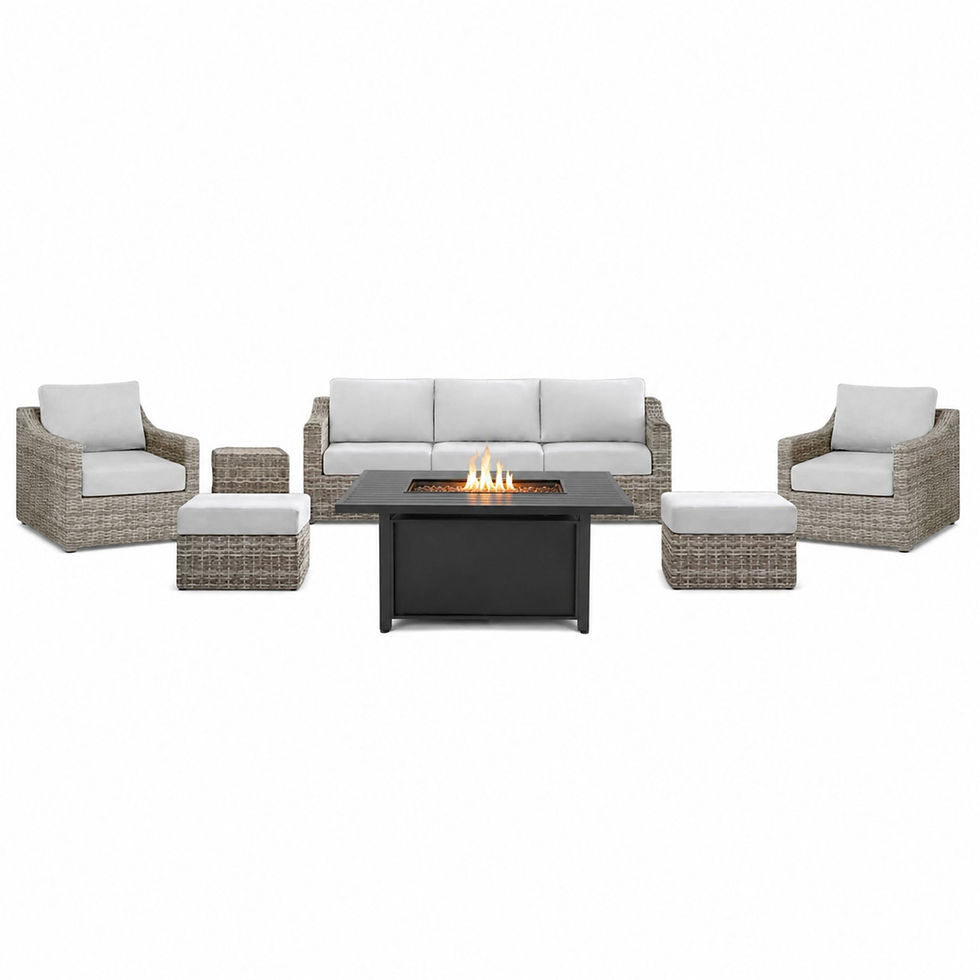 Thumbnail: Maple Grove 7-Piece Conversation Set with Vulcan Rectangular Fire Table