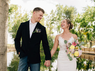 Bride and groom at backyard wedding in Caldwell, Idaho.