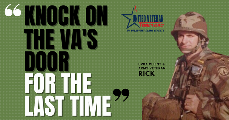 "This ain’t your Father’s VA and it’s certainly not your Grandfather’s VA. I’ve watch the VA evolve positively for the last 15 years. More help and better help. United Veteran Benefits Agency leverages that positive evolution of services into an extremely positive experience for veterans seeking proper recognition for sacrifices and injuries caused during military duty.
Unfortunately, many of us at-risk veterans (I believe all veterans are at risk), sought that same recognition on retirement or ETS and were patted on the back, thanked for our service, and heard, “Good job, Soldier”, as we were shown the door of our first post-service VA office. Many of us waited years, maybe decades to be properly recognized. That wait is over!
The current VA is the best-staffed, best-equipped, and best-funded as it’s ever been, and the team at United Veteran Benefits Agency is the best-experienced, and has the most successful track record of increasing recognition and subsequently compensation, that it ever has.
If you’ve never knocked, or if it’s been years since you’ve knocked on a VA office door, it’s time to knock again! Only this time, with a team of United Veteran's compassionate and process knowledgeable experts behind you, when the door opens it opens a brand new chapter in your life and the lives of your family members.
UVBA is helping me now with my VA re-evaluation, 16 years after my service ended. The process is smooth, eye-opening, and you’re never alone with United Veteran. Give them a call and knock on the VA’s door for the last time!"