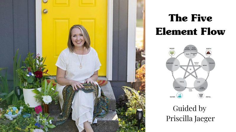 a woman sits in front of a yellow door next to a book titled the elements