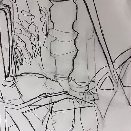 Still Life Drawing in Charcoal looking at negative space.