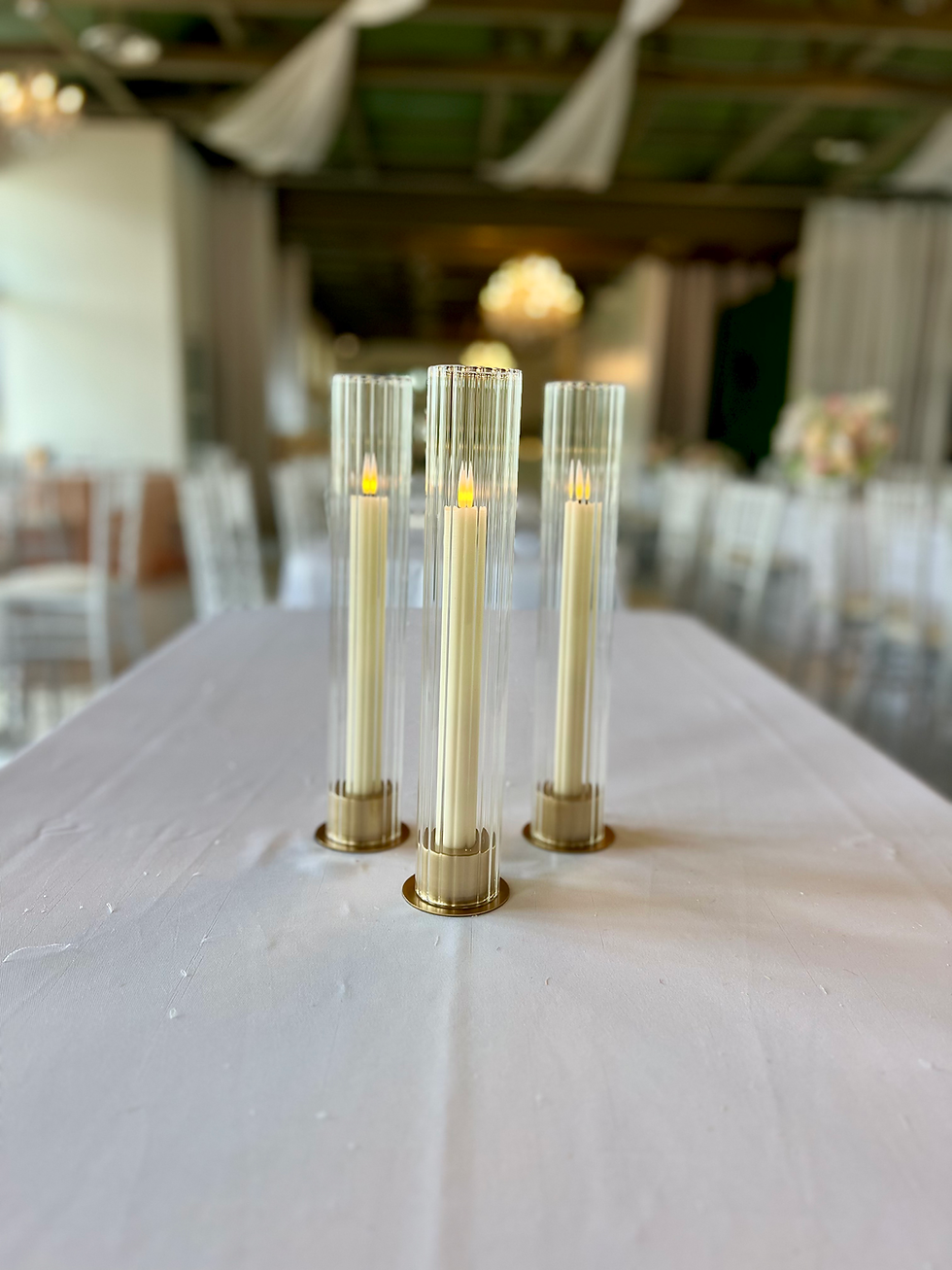 Thumbnail: Ribbed glass & gold candle holders