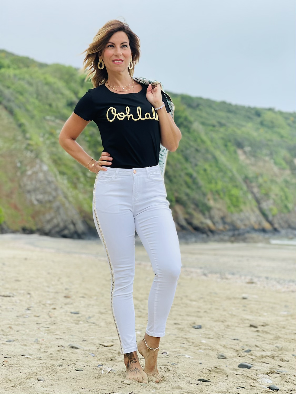 Thumbnail: TEE-SHIRT OOHLALA NOIR ÉCRITURE OR