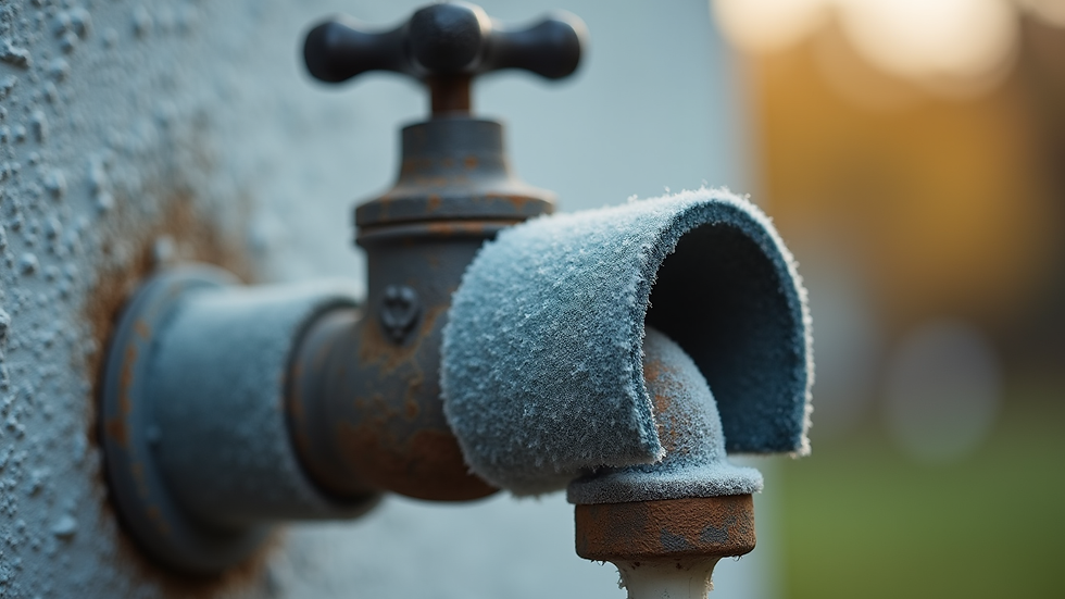 Eye-level view of outdoor faucet wrapped with foam insulation cover
