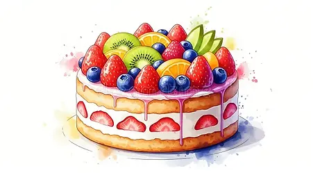 delightful-fruit-cake-watercolor-painting-strawberries-blueberries-kiwis-watercolor-illust