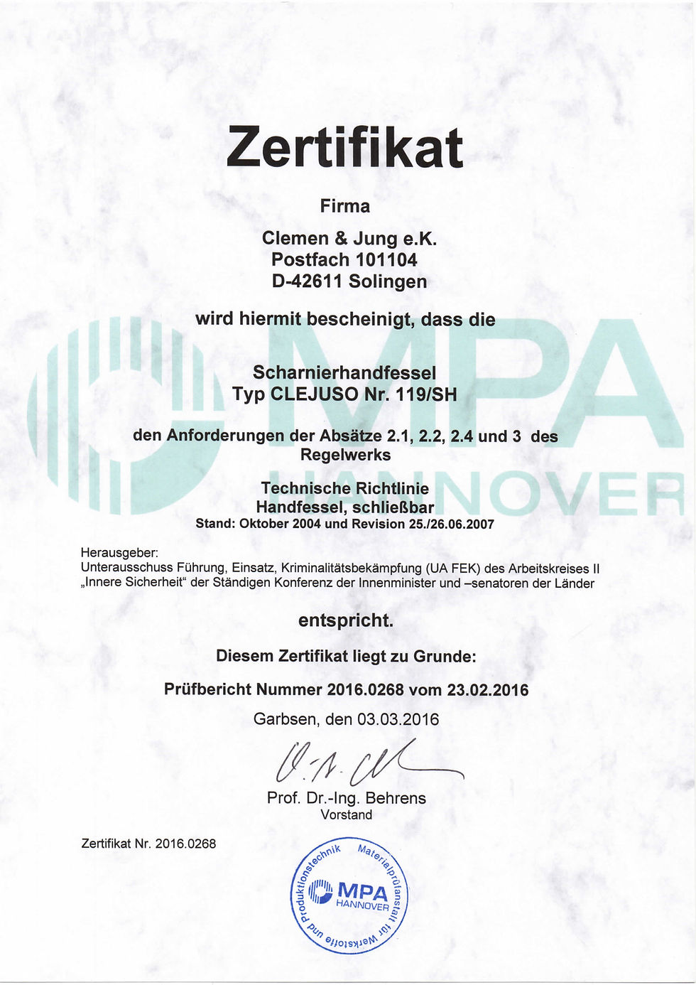 Zertifikat Handfessel CLEJUSO Nr.119SH.jpg