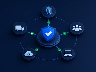 A connected supplier network and security shield representing Third-Party Risk Management.