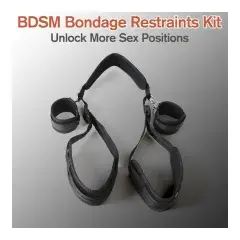 Thumbnail: Black Bed Restraints Set with Handcuffs