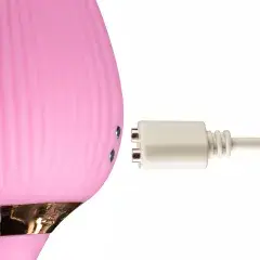 Thumbnail: 10-Speed Pink Color Silicone Clitoral Sucking Rose with Thrusting Vibrator
