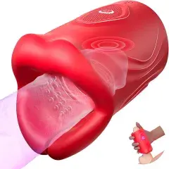 Thumbnail: 3.9 Inch Red 9-Speed App-Controlled Rechargeable Silicone Tongue Male Maturbator