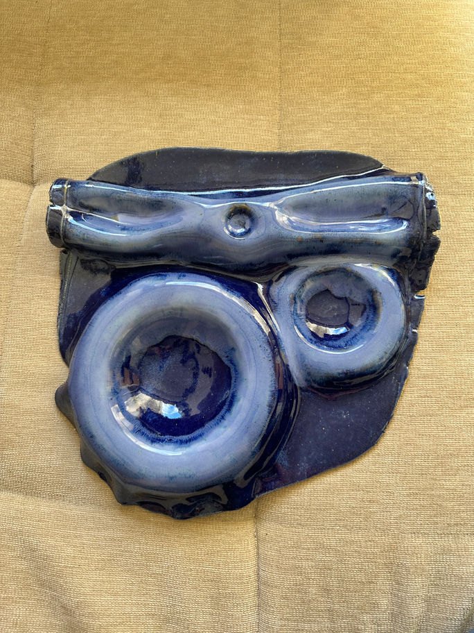 Drapéro XL Milky handmade night blue ceramic serving platter with sculptural draped shape, milky glaze veil, dip areas and co