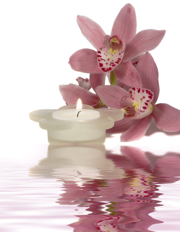 Peaceful Candle and Flowers