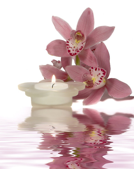 Peaceful Candle and Flowers