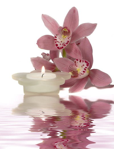 Bougie paisible et fleurs
