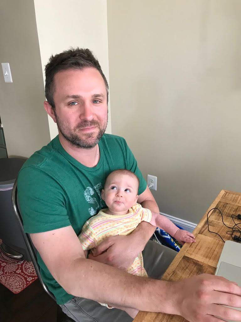 Cinepros's founder, Elliot Roberts, with his infant daugher.