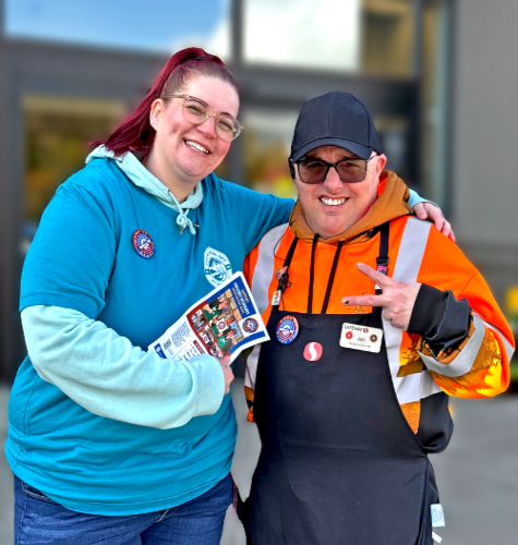 UFCW 367 Union Rep with a UFCW 367 Grocery Worker outside of a store with flyer