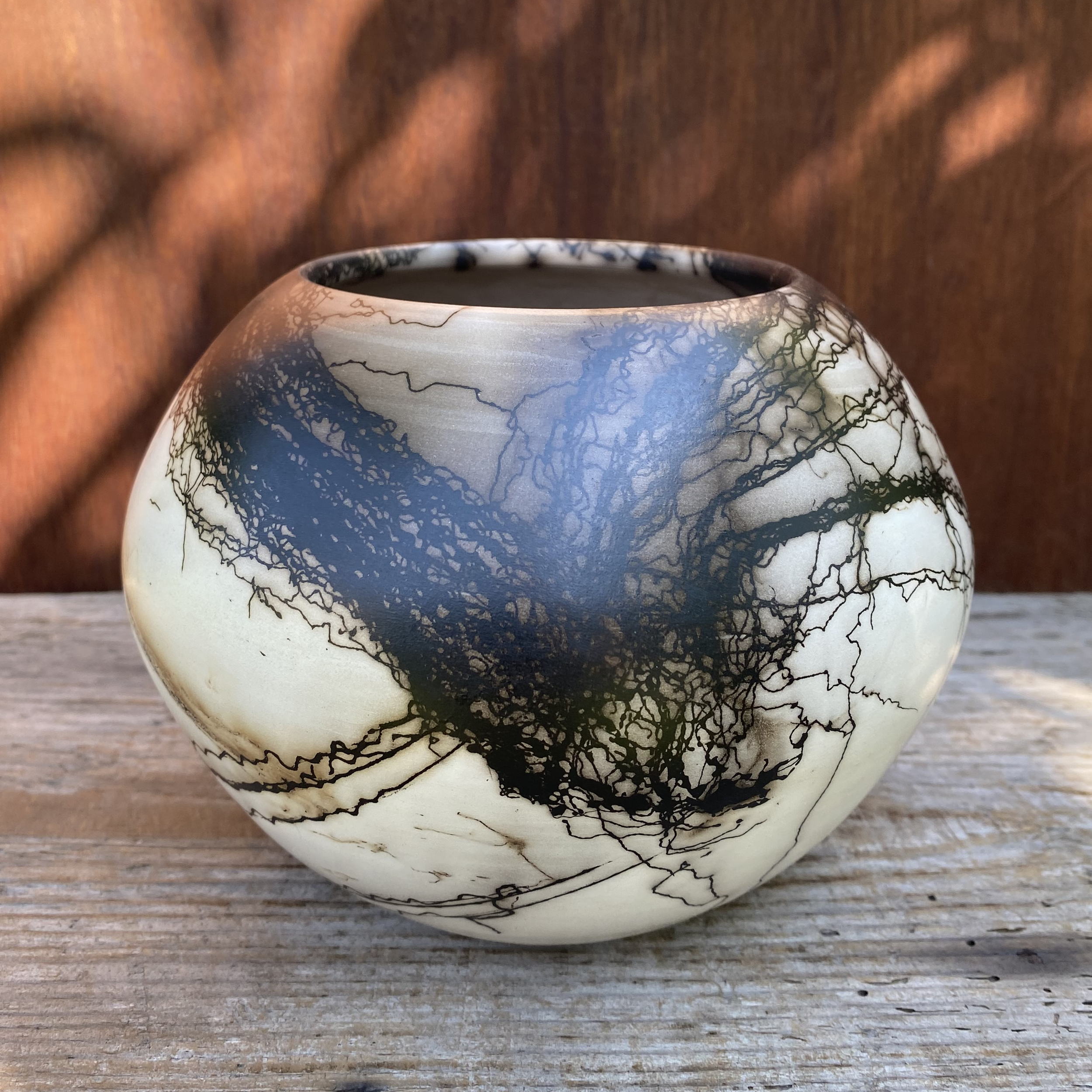 Raku fired Horsehair Vase