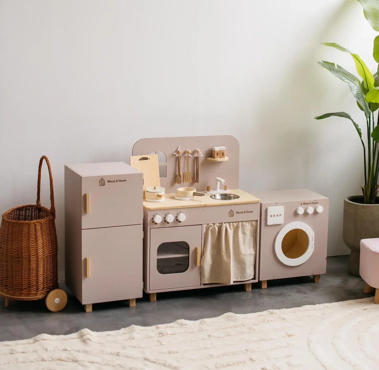 Wooden Montessori Play Kitchen Set – Interactive Pretend Cooking Toy for Kids