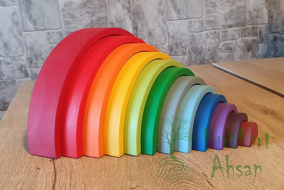 Thumbnail: 12-Piece Wooden Rainbow Stacker – Montessori Balancing & Building Toy for Kids