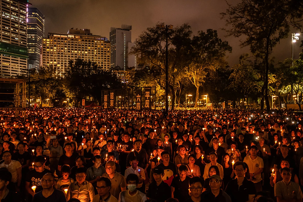 Hong Kong had held a vigil every year on the anniversary of the Tiananmen Square crackdown.  Thousands gathered for it in 2019. [Image credit: Lam Yik Fei for The New York Times]