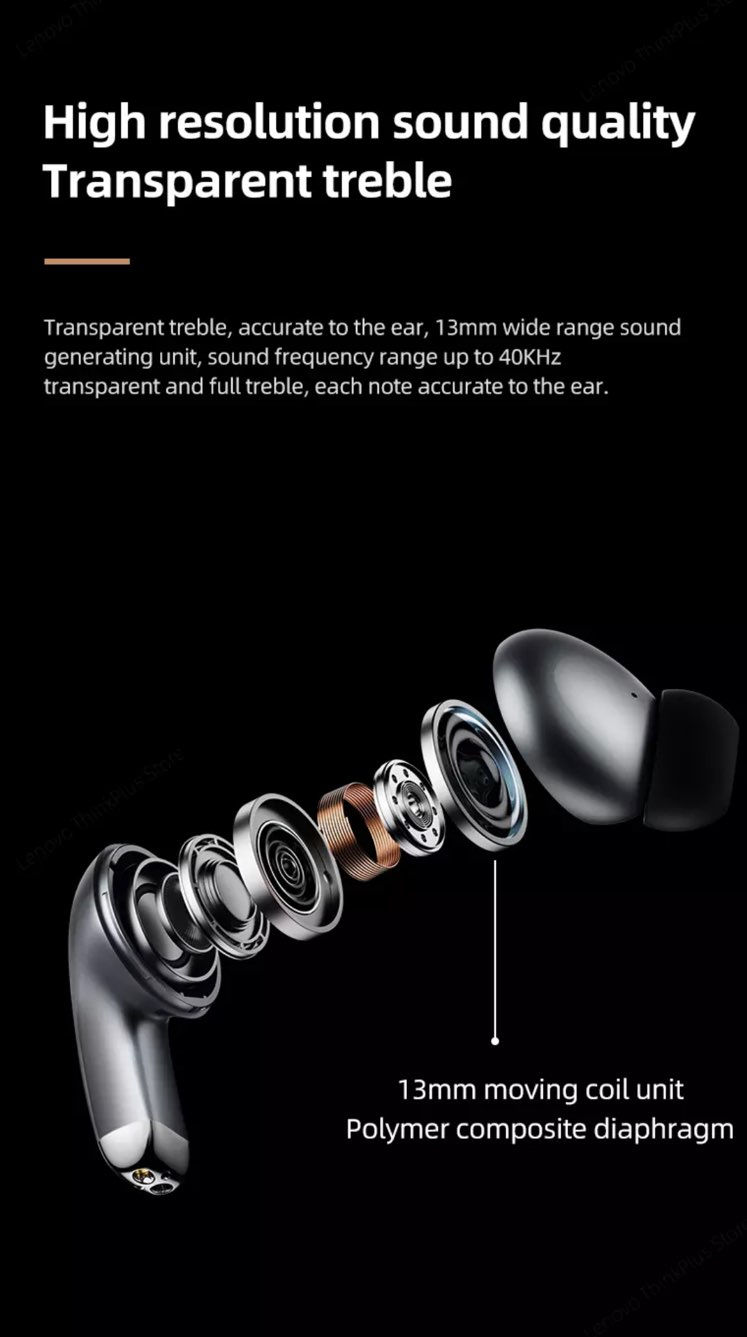 Thumbnail: Lenovo Lp5 Wireless Bluetooth Earbuds Hi Fi Music With Mic Waterproof Quality