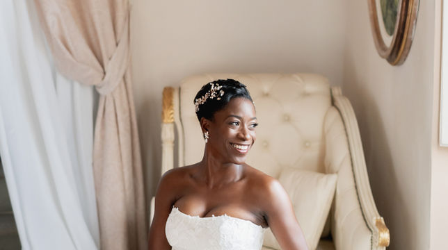 Adetinpo thomas, pixie cut wedding hair, wedding hair jewelry pixie cut, short hair wedding styles, black woman destination wedding, tuscan wedding, florence destination wedding short hair, black wedding,  dark skin bride, wedding jewelry, glamour brides, the sentimentalist, wedding dress, wedding dresses, the knot, villa agape, italian wedding 