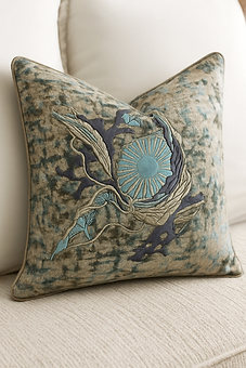 Embroidered Sun and Ginkgo Pillow Detail.png
