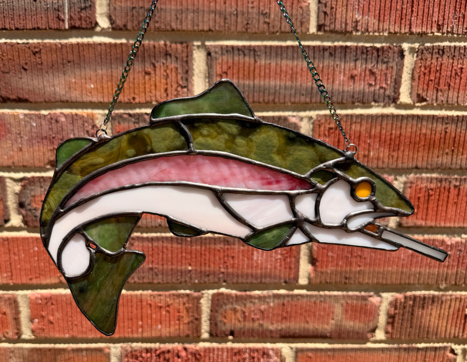 smoking rainbow trout stained glass