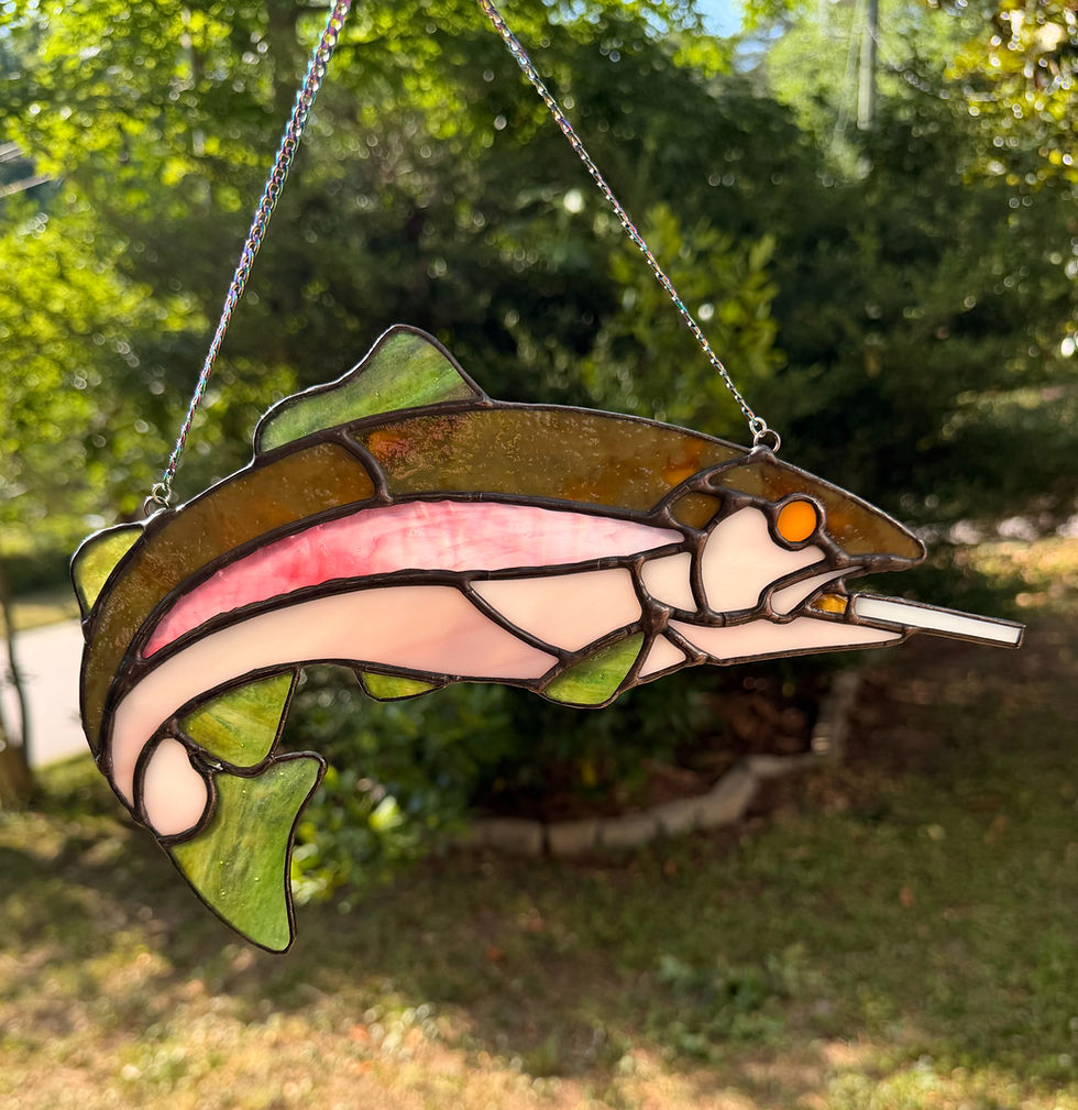 smoking rainbow trout stained glass