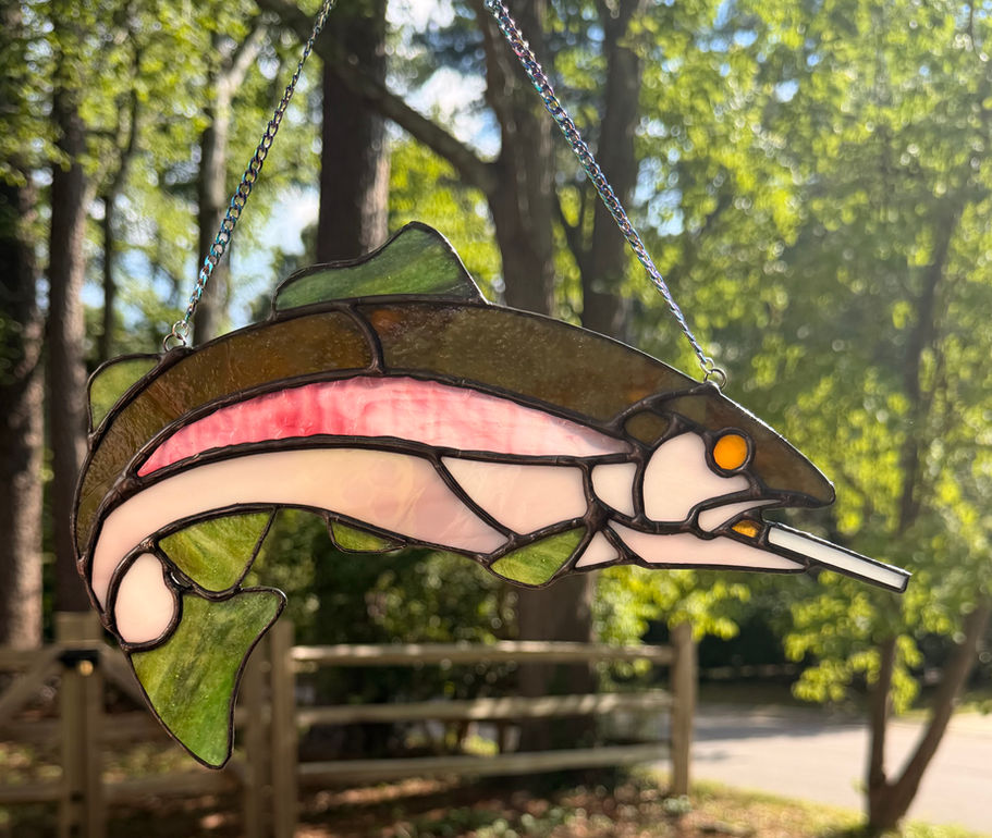 smoking rainbow trout stained glass