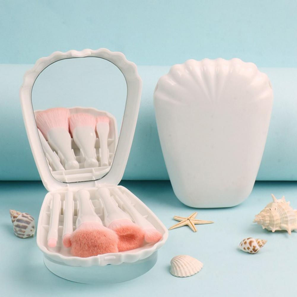 Seashell foundation with brushes and box cosmetic handheld mirror makeup tool