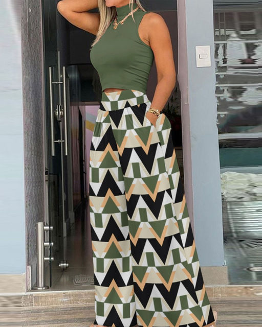 Thumbnail: 2026 Summer Fashion Printing Two Piece Set Women Casual Solid Sleeveless