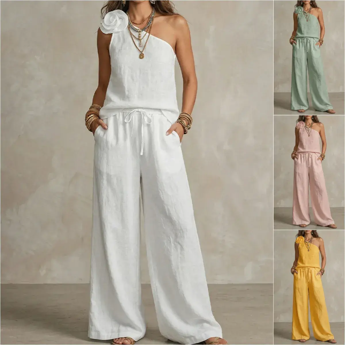 Sexy Urban-Style Linen Loose-Fit Sleeveless Pantsuit