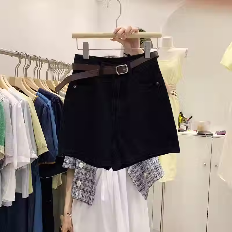 Miniatura: High Waist Wide Leg Denim Shorts Women's Casual Autumn 