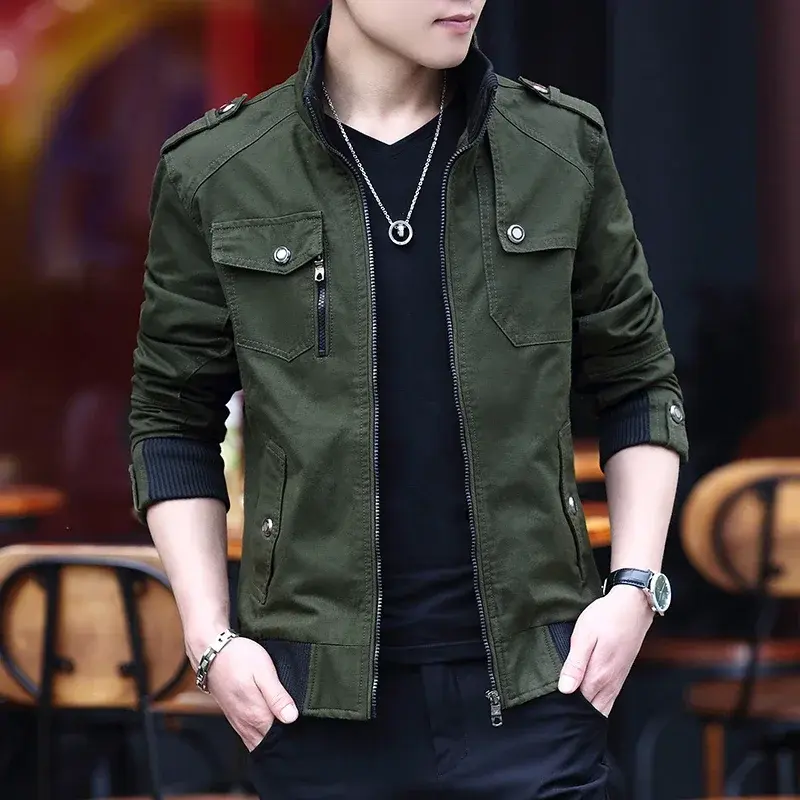 Thumbnail: mens cargo jackets New Fashion bomber jacket mens wear simple British style Warm