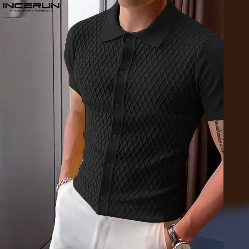Thumbnail: INCERUN Men Shirt Fashion Solid Color Knitted Fashion Male Shirts Summer Casual 