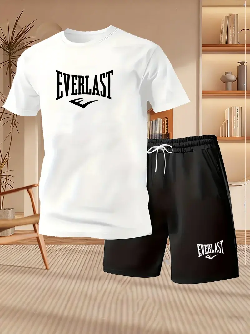 Thumbnail: Men's Summer Running Breathable Sportswear, Short Sleeved T-shirt+printed Shorts