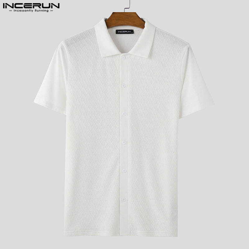 Thumbnail: INCERUN Men Shirt Fashion Solid Color Knitted Fashion Male Shirts Summer Casual 