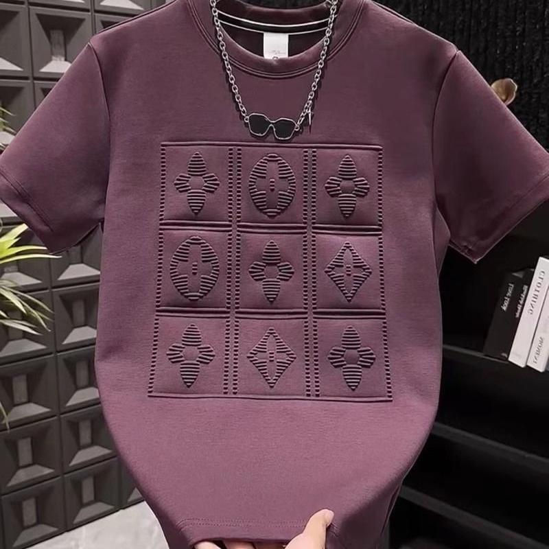 Thumbnail: summer new men's versatile heavy industry letter steel print short sleeve 