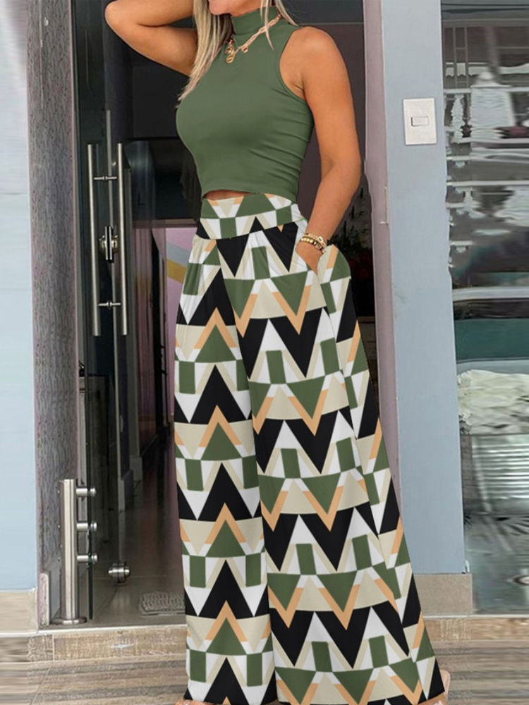 Thumbnail: 2026 Summer Fashion Printing Two Piece Set Women Casual Solid Sleeveless