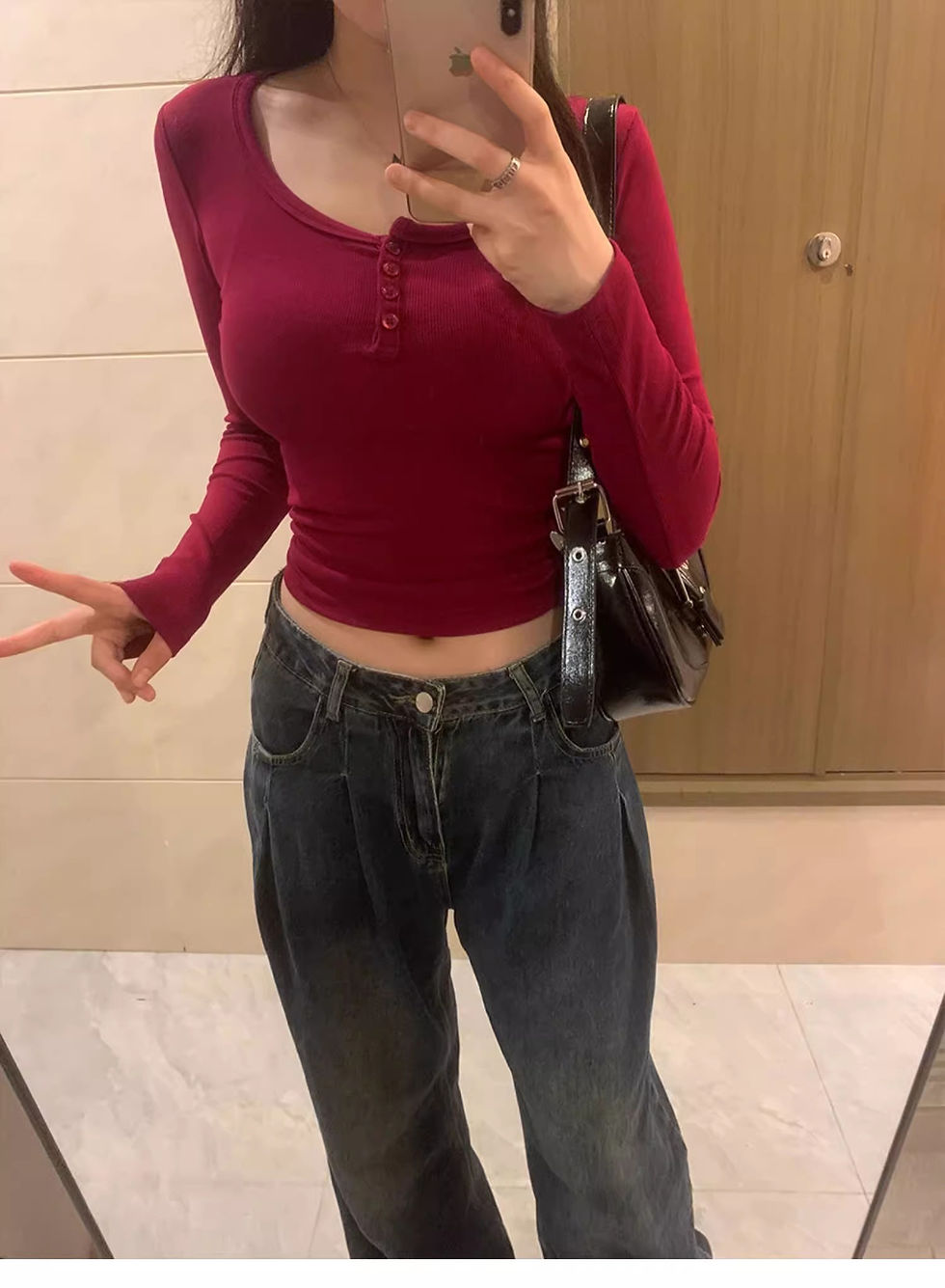 Thumbnail: Solid-color U Neck Slim Fit Semi Scoop Neck Base Layer Top
