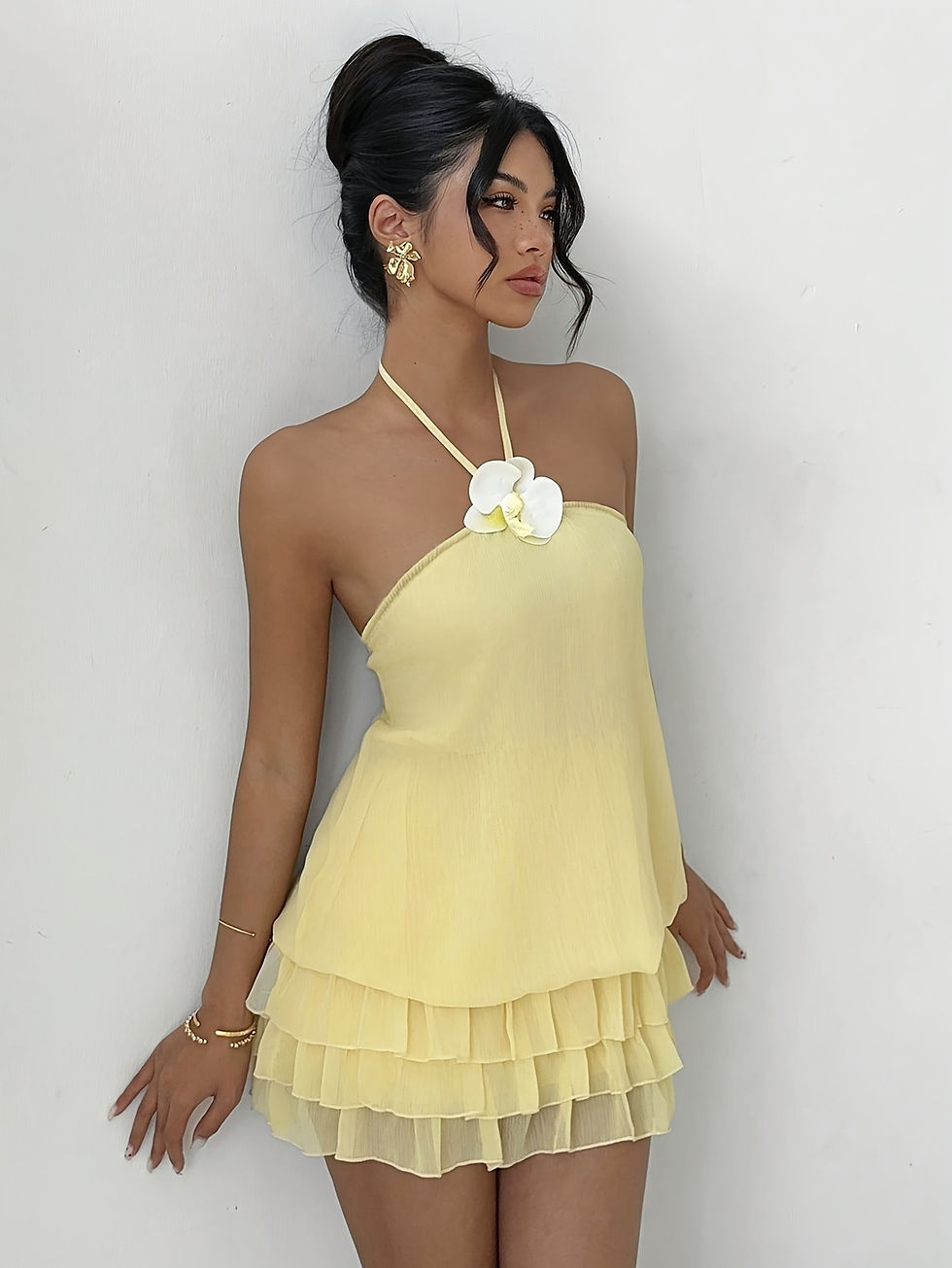Miniature : Women's Summer Fashion Elegant 3D Floral Decoration Sexy Low Waist Backless Ruff