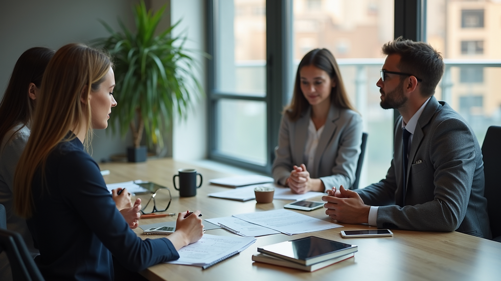 High angle view of business meeting with HR consultant and client