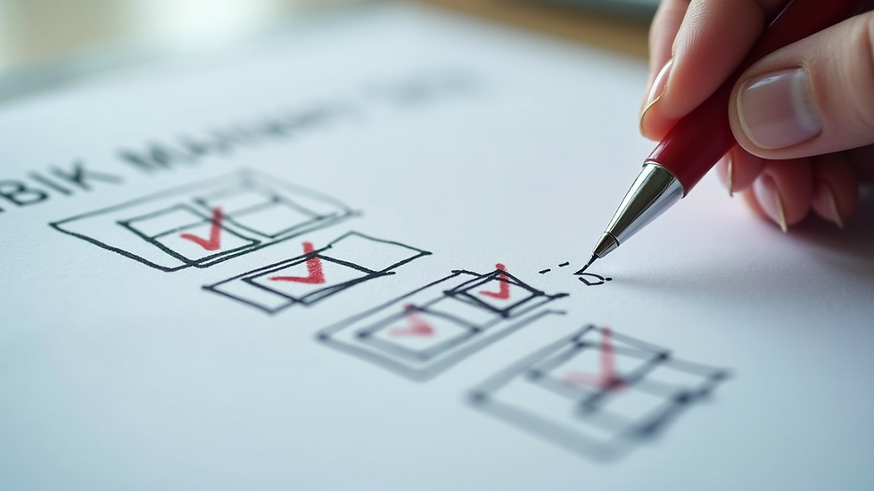 Close-up view of a checklist with risk management items ticked off