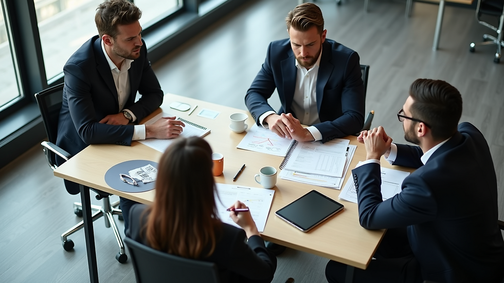 High angle view of a business meeting with HR consultants discussing strategies