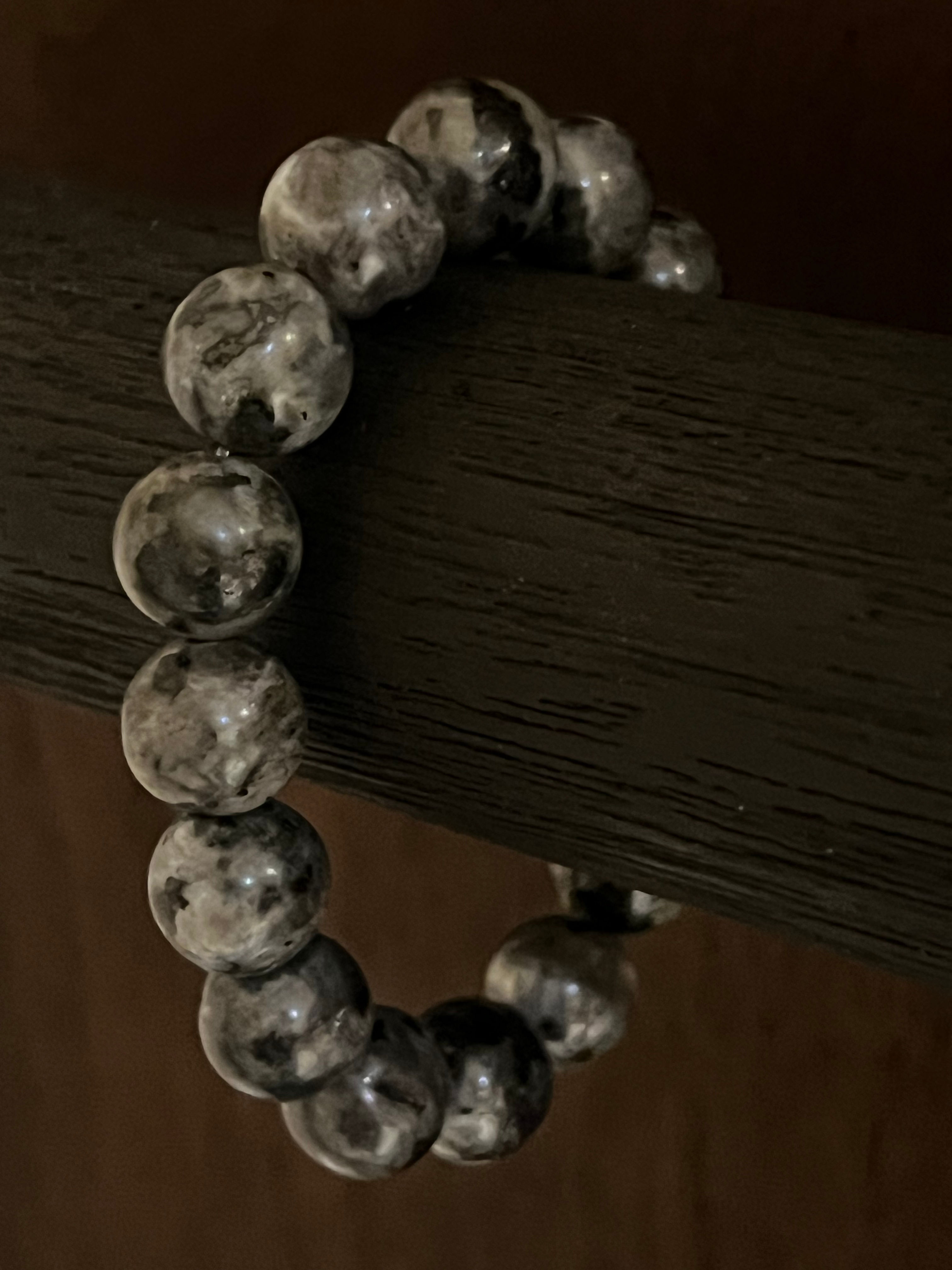 “Marble Mystic” – 12mm Natural Stone Bead Bracelet
